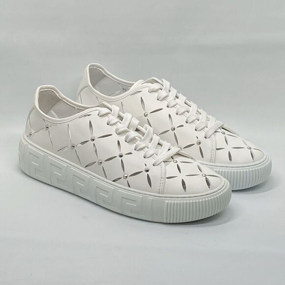 Versace Laser-Cut Low-Top Leather Sneakers size 42/us size 9 - Picture 1 of 14